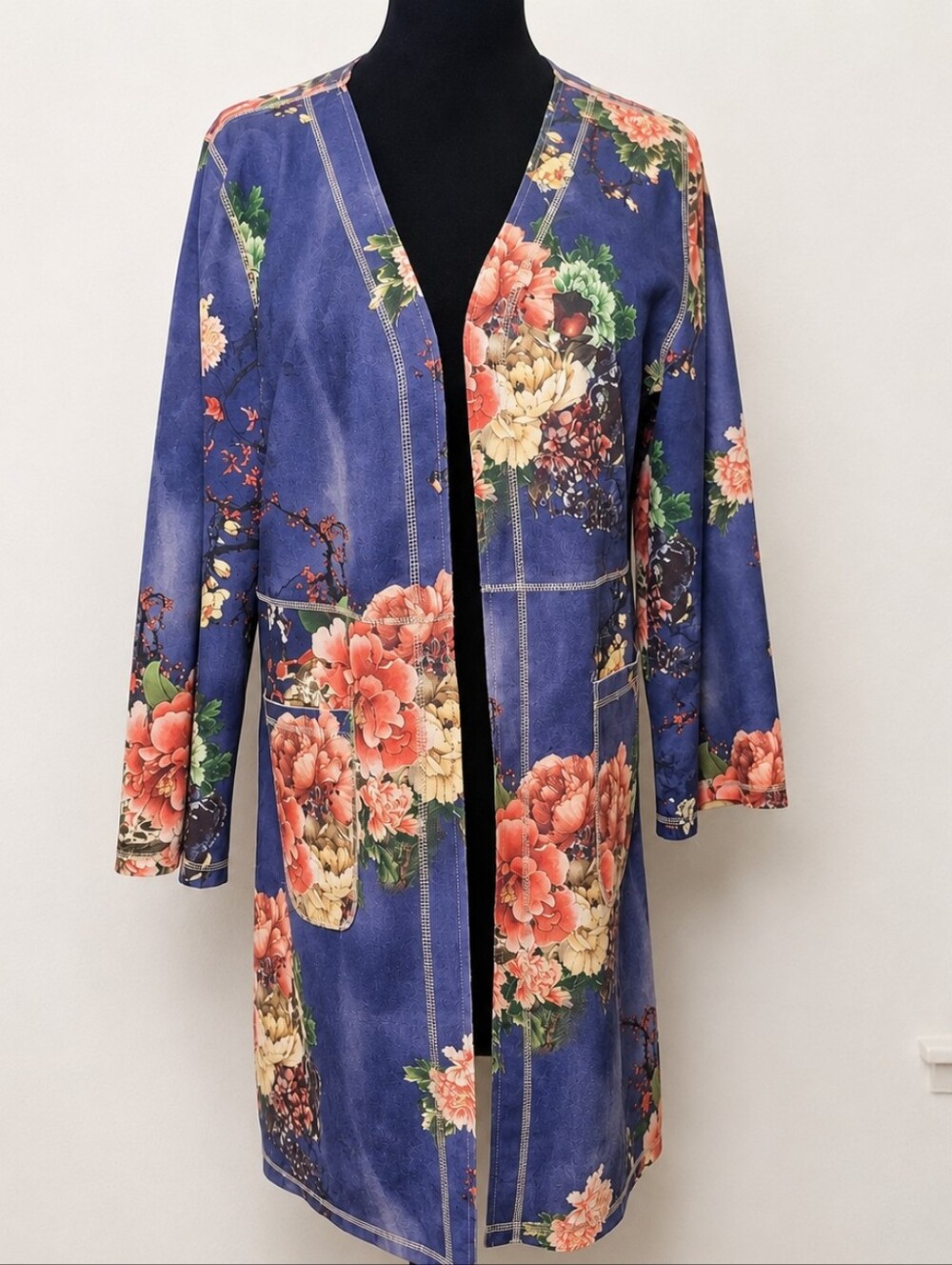 Solitaire Floral Cottagecore Faux Suede Open Duster Jacket size L
